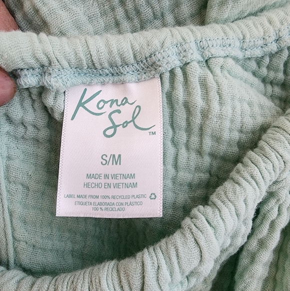KONA SOL PASTEL GREEN 100% COTTON GAUZE MIDI SUNDRESS COVER-UP DRESS S/M - Picture 3 of 11